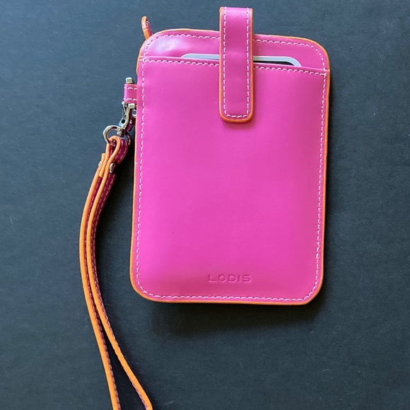 LODIS Audrey Pink Leather SmartPhone ID/Card Case/Wrist Strap/NEW/REDUCED PRICE - Picture 2 of 2